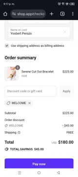 WELCOME coupon verification screenshot