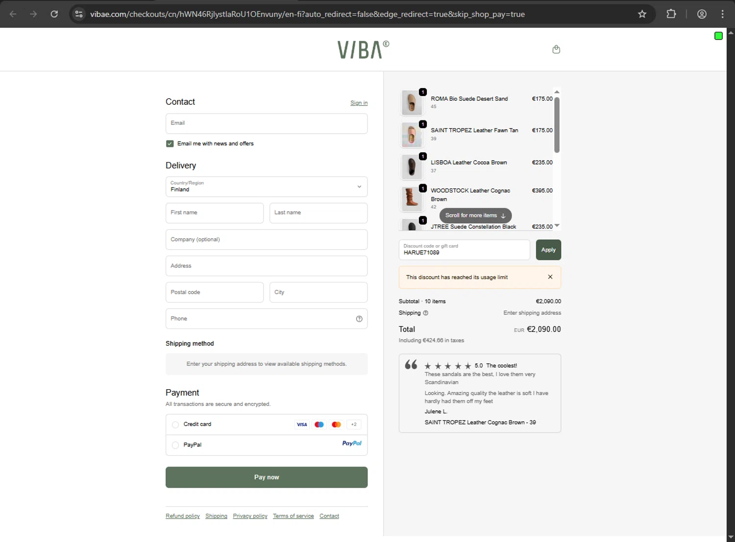 VIBAe discount code screenshot showing code HARUE71089 applied at VIBAe checkout page. Uploaded by SimplyCodes community member MAHORAGA on Oct 14, 2025