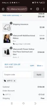 Aff15 coupon verification screenshot