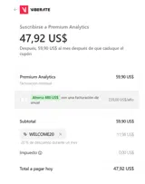 WELCOME20 coupon verification screenshot