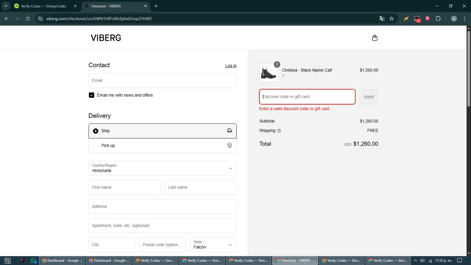 Viberg discount code screenshot showing code FATHERSDAY applied at Viberg checkout page. Uploaded by SimplyCodes community member CashShopper1214 on Aug 12, 2025