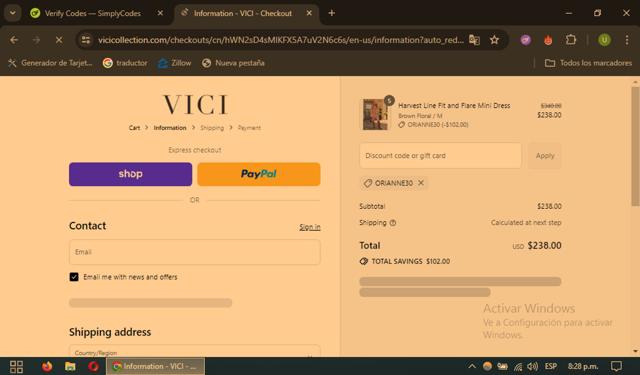 Vici checkout page showing Vici coupon code box | Screenshot taken by SimplyCodes community member on Sep 12, 2025