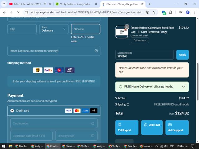 Victory Range Hoods checkout page showing Victory Range Hoods discount code box | Screenshot taken by SimplyCodes community member on Sep 23, 2025