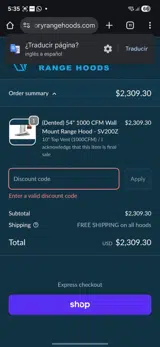 Victory Range Hoods coupon verification screenshot