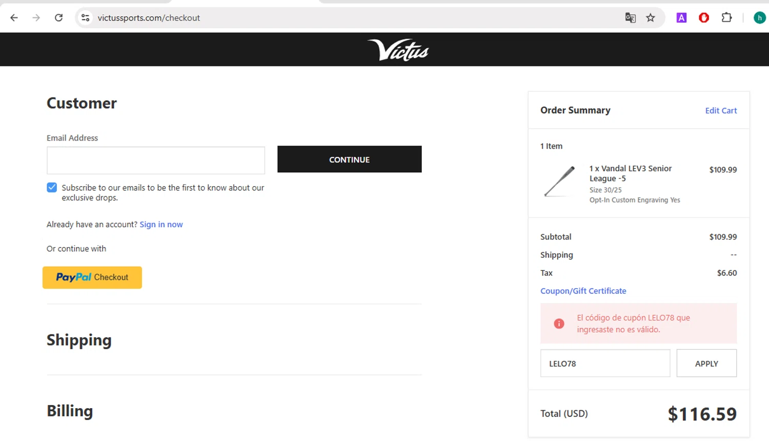 Victus Sports coupon code screenshot showing code LELO78 applied at Victus Sports checkout page. Uploaded by SimplyCodes community member VictoriousGuardian220 on Jan 12, 2025