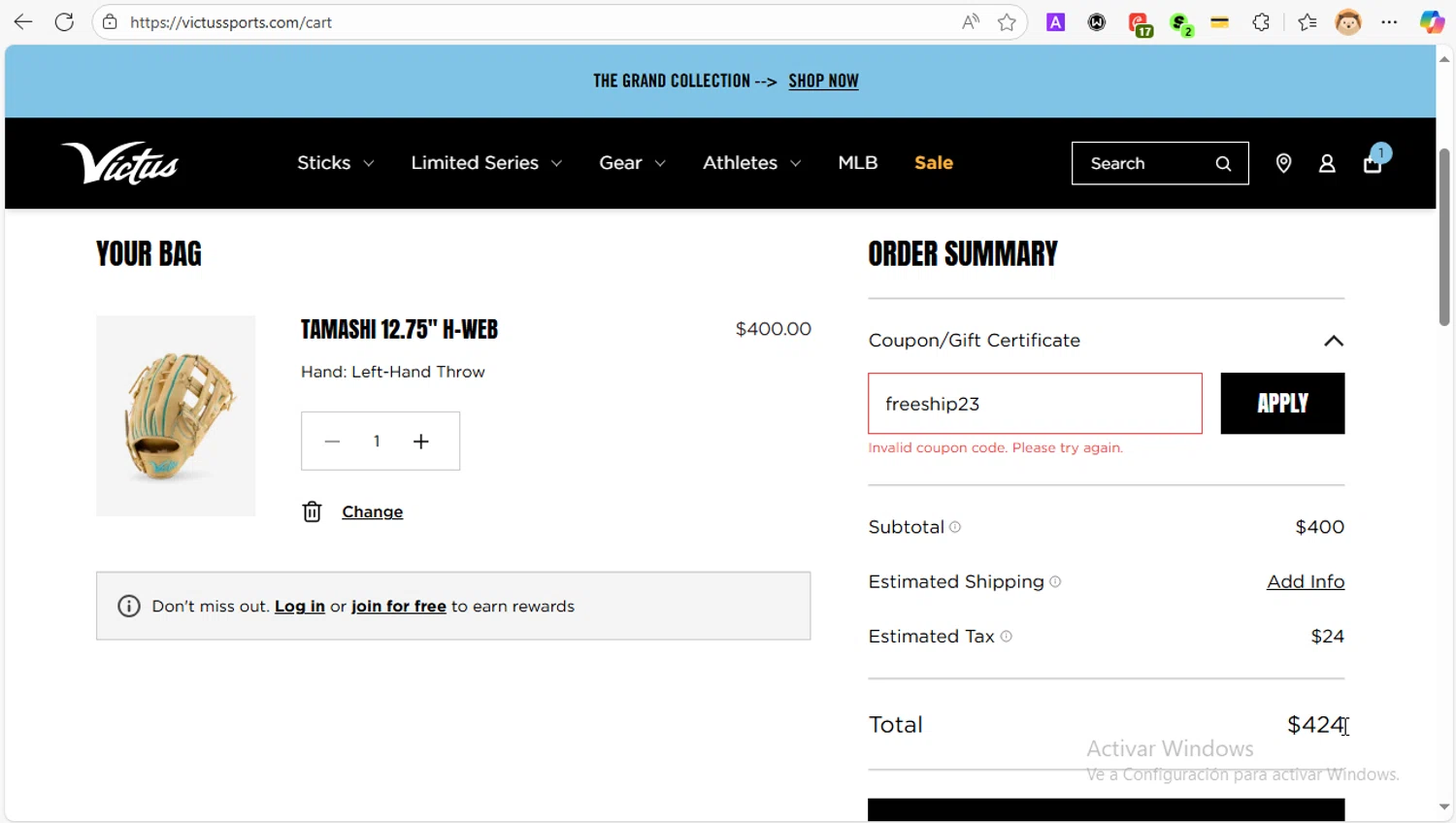 Victus Sports coupon code screenshot showing code freeship23 applied at Victus Sports checkout page. Uploaded by SimplyCodes community member LOVECOUPON on Oct 23, 2025