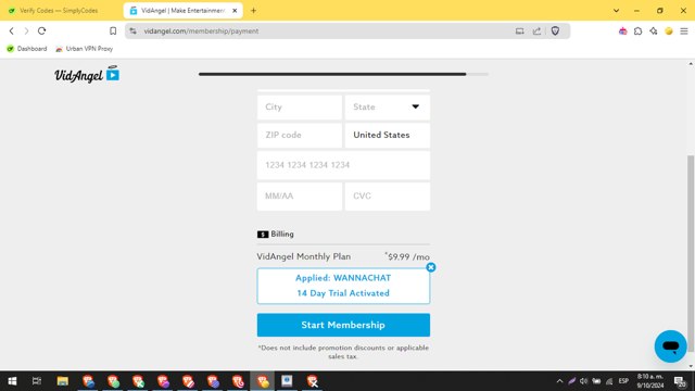 VidAngel checkout page showing VidAngel promo code box | Screenshot taken by SimplyCodes community member on Oct 9, 2024