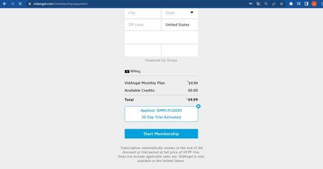 VidAngel checkout page showing VidAngel promo code box | Screenshot taken by SimplyCodes community member on Jun 16, 2025