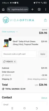 VIDA10 coupon verification screenshot