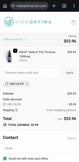 CBD10LIFE coupon verification screenshot