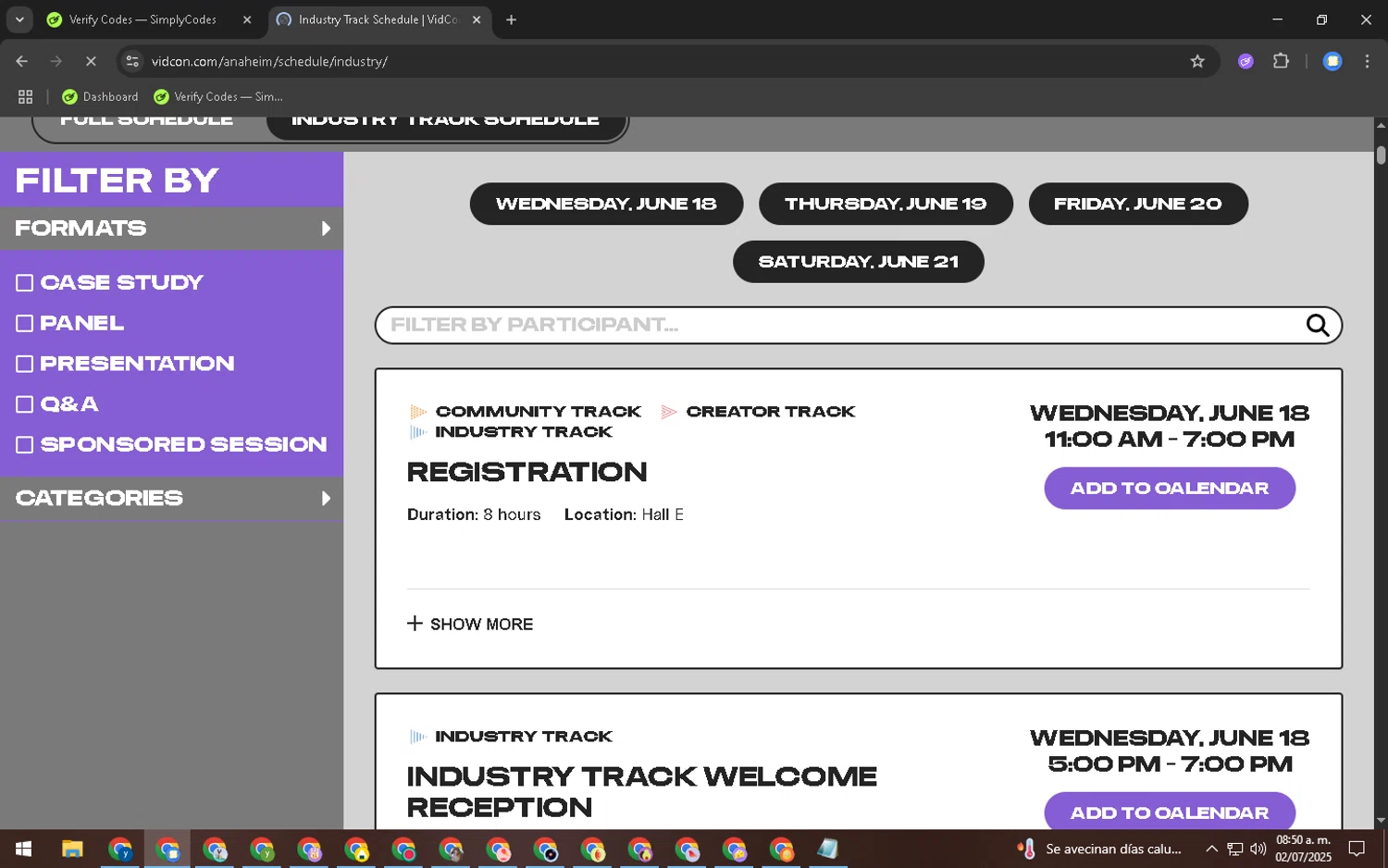 VidCon US promo code screenshot showing code THR10 applied at VidCon US checkout page. Uploaded by SimplyCodes community member CouponFalcon2696 on Jul 2, 2025