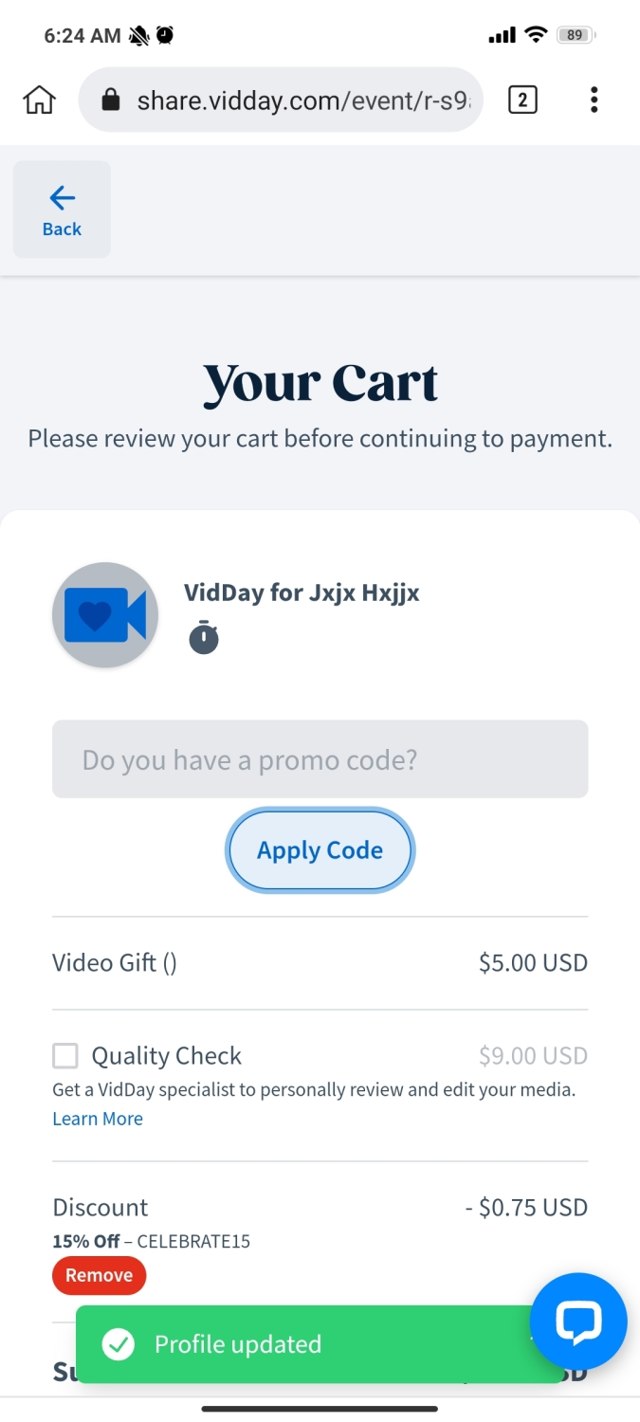 VidDay checkout page showing VidDay promo code box | Screenshot taken by SimplyCodes community member on Feb 27, 2023