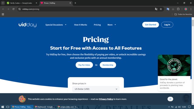 VidDay checkout page showing VidDay promo code box | Screenshot taken by SimplyCodes community member on Feb 1, 2025