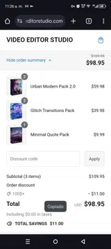Video Editor Studio coupon verification screenshot
