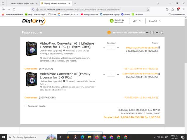 VideoProc checkout page showing VideoProc discount code box | Screenshot taken by SimplyCodes community member on Jul 12, 2025