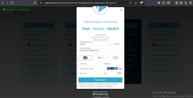 VideoScribe checkout page showing VideoScribe promo code box | Screenshot taken by SimplyCodes community member on Jul 25, 2025