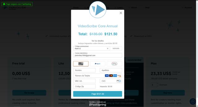 VideoScribe checkout page showing VideoScribe promo code box | Screenshot taken by SimplyCodes community member on Jul 24, 2025
