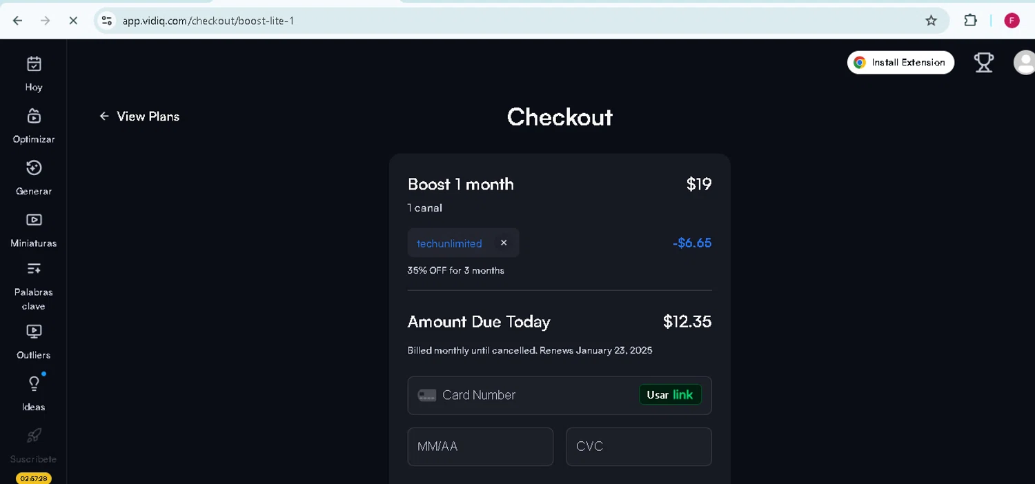 where to use vidIQ promo code box