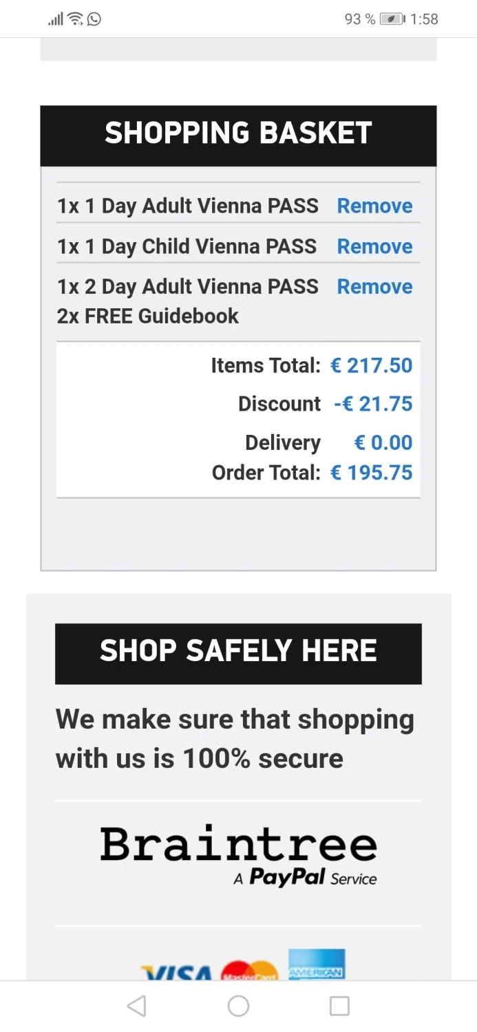 Vienna Pass checkout page showing Vienna Pass promo code box | Screenshot taken by SimplyCodes community member on Sep 13, 2020