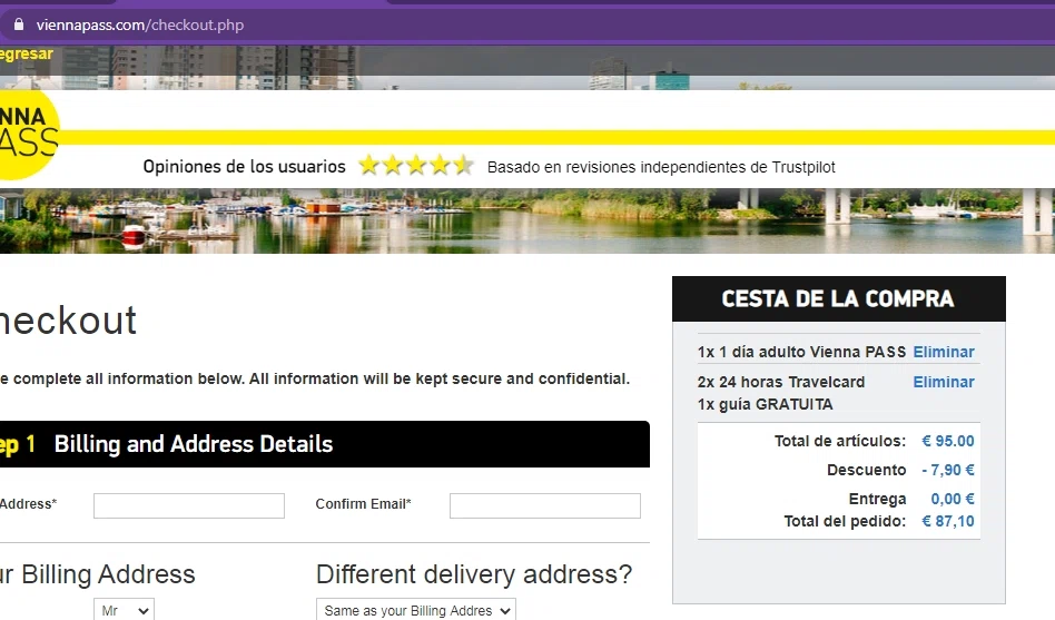 Vienna Pass checkout page showing Vienna Pass promo code box | Screenshot taken by SimplyCodes community member on Jul 18, 2020