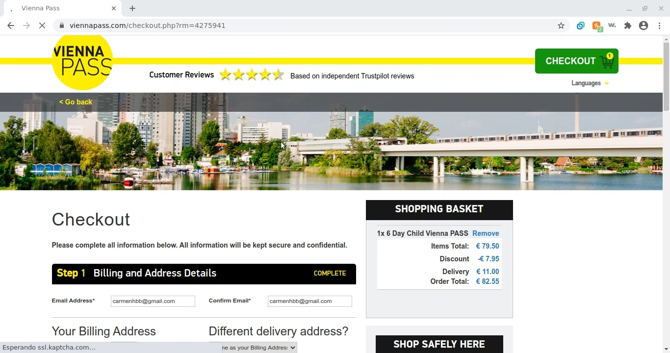 Vienna Pass checkout page showing Vienna Pass promo code box | Screenshot taken by SimplyCodes community member on Sep 13, 2020