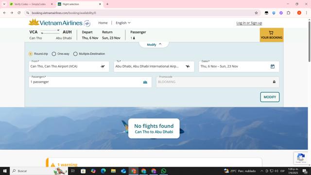 Vietnam Airlines checkout page showing Vietnam Airlines promo code box | Screenshot taken by SimplyCodes community member on Sep 7, 2025