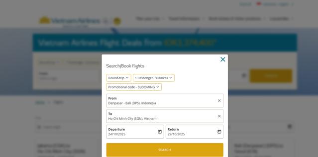 Vietnam Airlines checkout page showing Vietnam Airlines promo code box | Screenshot taken by SimplyCodes community member on Oct 3, 2025