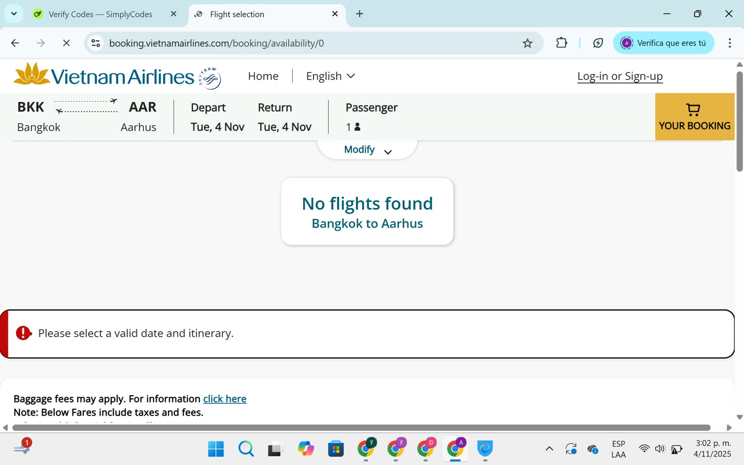 Vietnam Airlines promo code screenshot showing code APPAZING applied at Vietnam Airlines checkout page. Uploaded by SimplyCodes community member SEANJOHN55 on Nov 4, 2025