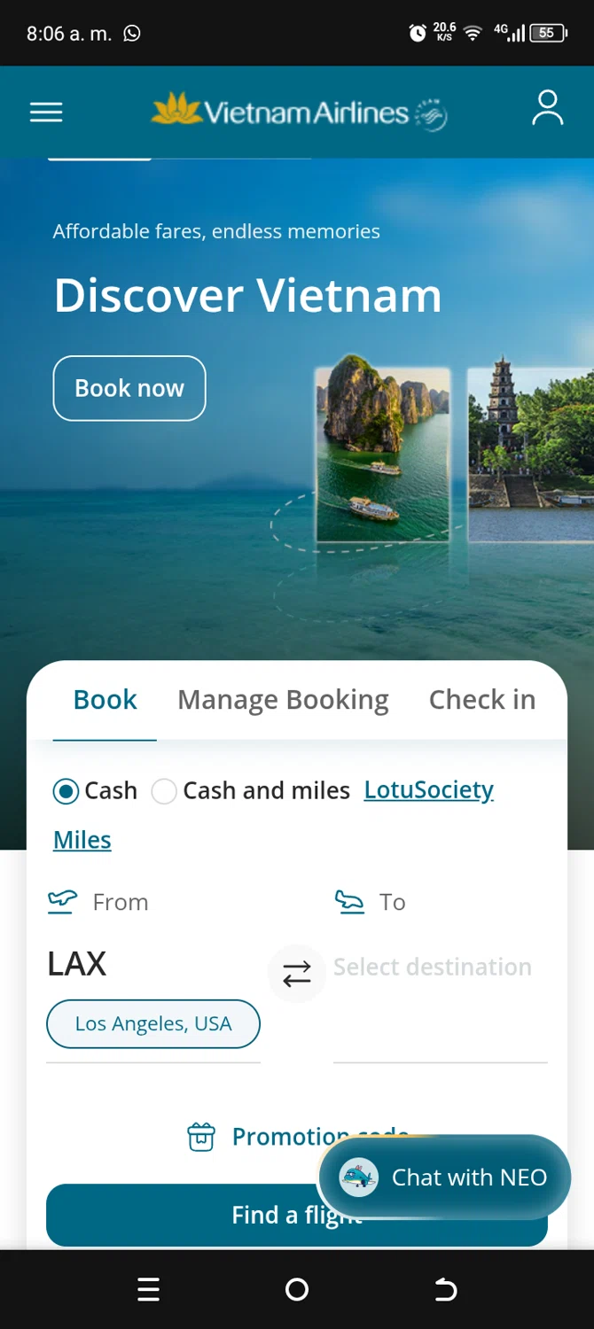 Vietnam Airlines promo code screenshot showing code VNAJNTO applied at Vietnam Airlines checkout page. Uploaded by SimplyCodes community member TokenAce5969 on Feb 22, 2026