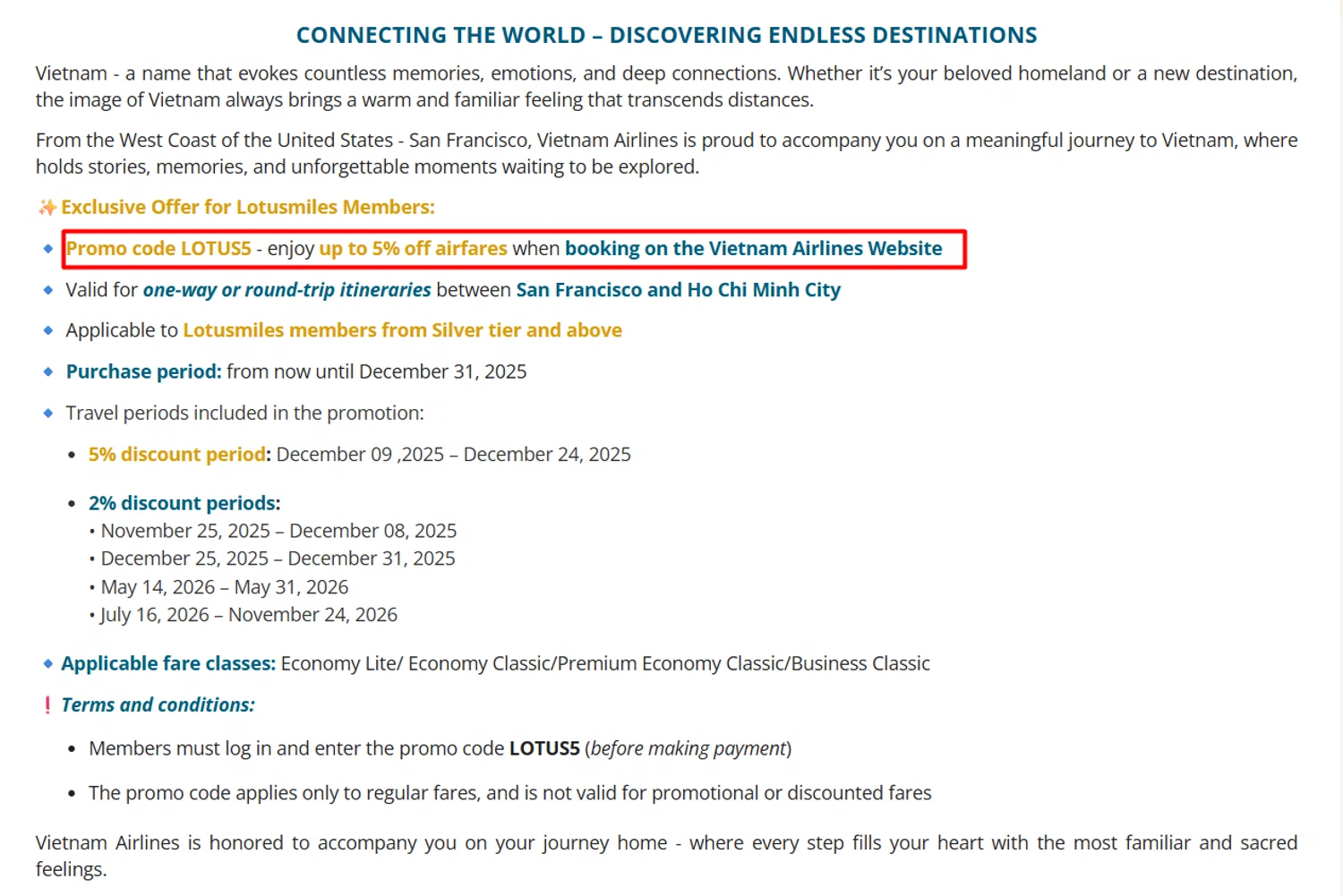 Vietnam Airlines promo code screenshot showing code LOTUS5 applied at Vietnam Airlines checkout page. Uploaded by SimplyCodes community member antonietarodriguez96 on Nov 5, 2025
