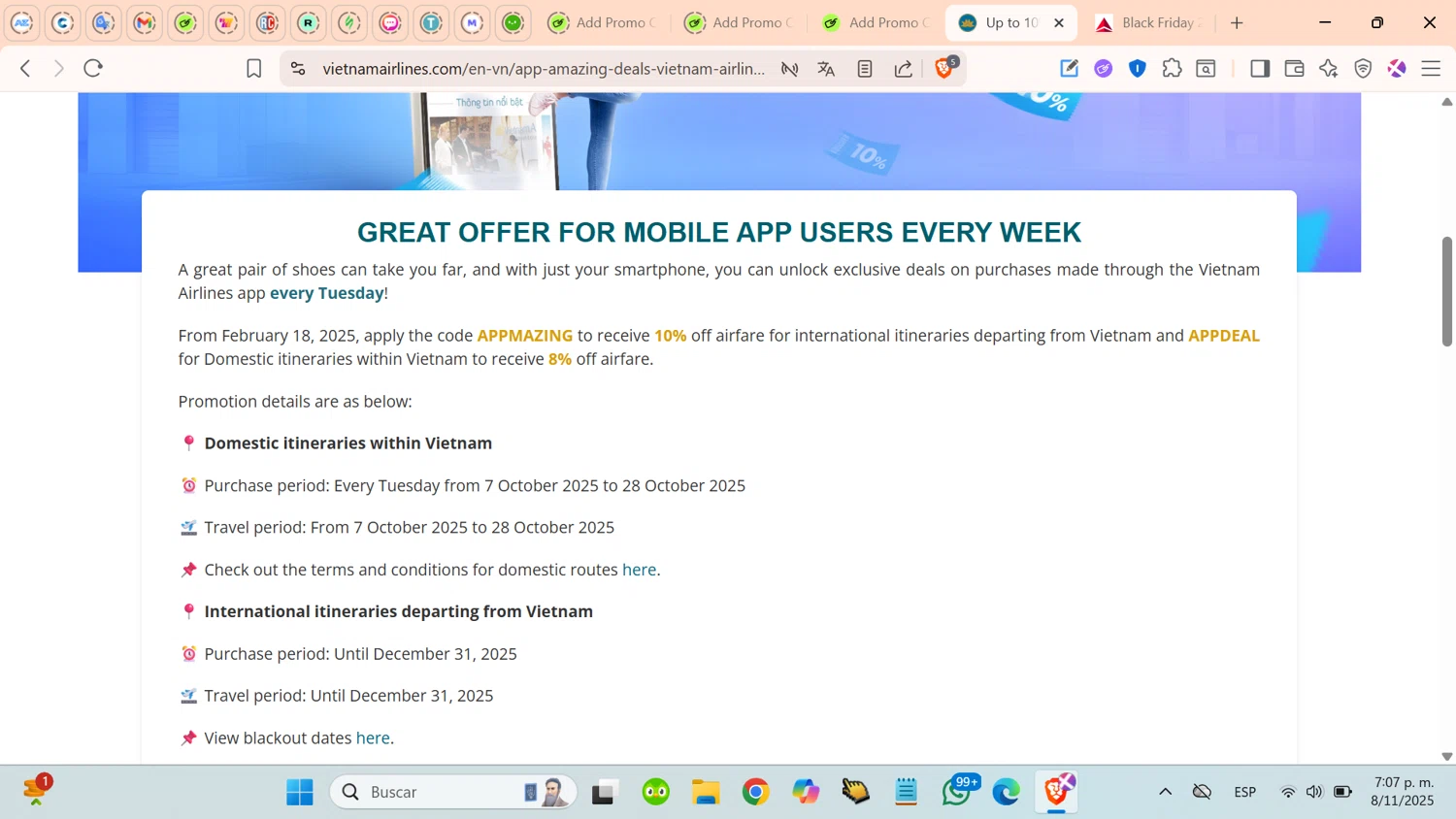 Vietnam Airlines promo code screenshot showing code APPDEAL applied at Vietnam Airlines checkout page. Uploaded by SimplyCodes community member cosita on Nov 8, 2025