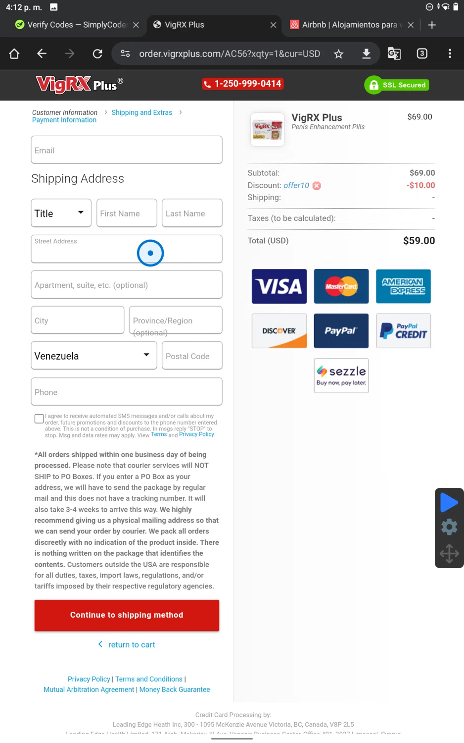 VigRX Plus Store promo code screenshot showing code OFFER10 applied at VigRX Plus Store checkout page. Uploaded by SimplyCodes community member PennySaver9600 on Apr 13, 2025