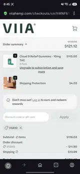 VIIA coupon verification screenshot