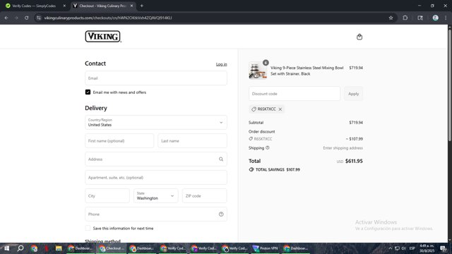 Viking Culinary checkout page showing Viking Culinary discount code box | Screenshot taken by SimplyCodes community member on Aug 30, 2025