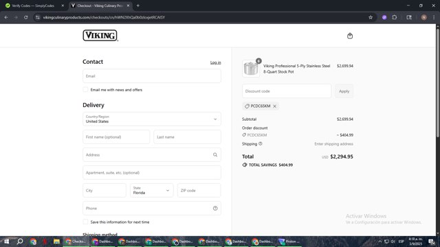 Viking Culinary checkout page showing Viking Culinary discount code box | Screenshot taken by SimplyCodes community member on Sep 3, 2025