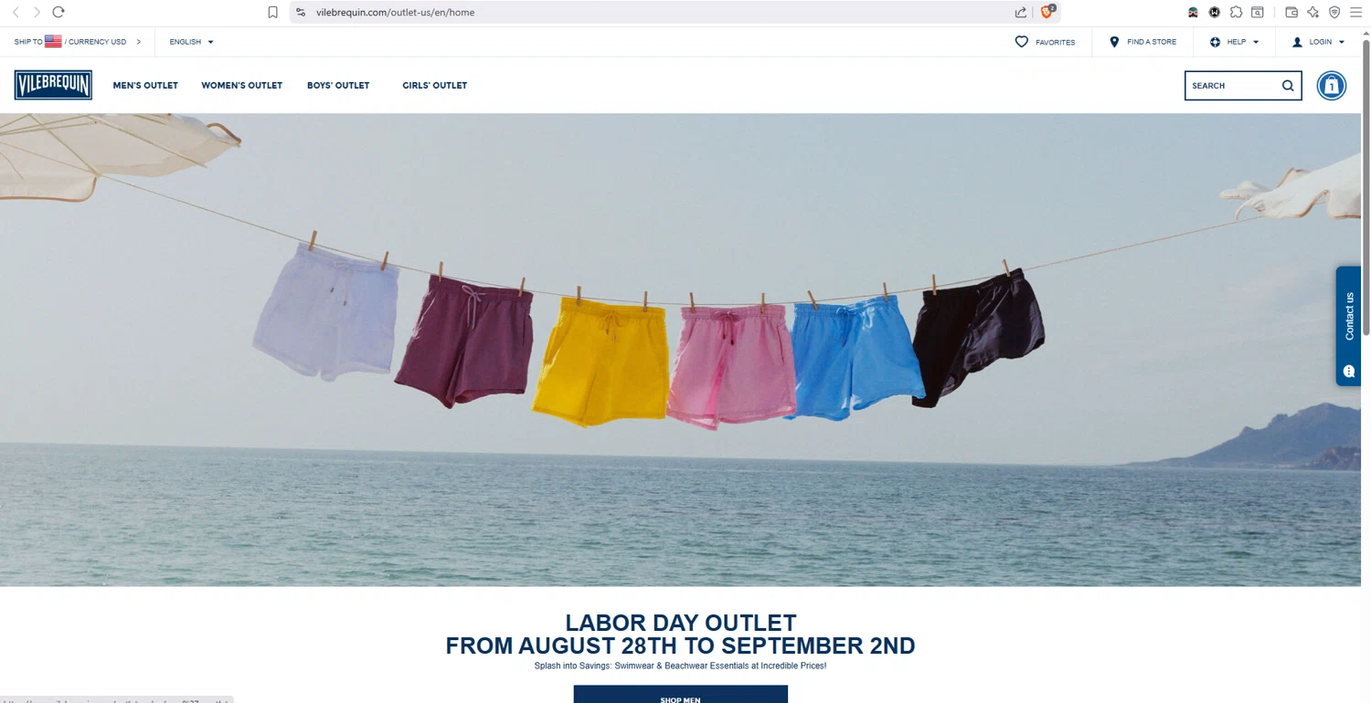 Vilebrequin promo code screenshot showing code SUNSET applied at Vilebrequin checkout page. Uploaded by SimplyCodes community member dayselis15 on Sep 2, 2025