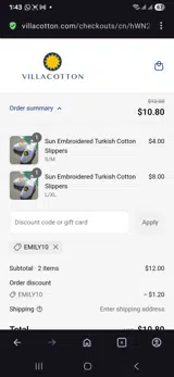 Emily10 coupon verification screenshot