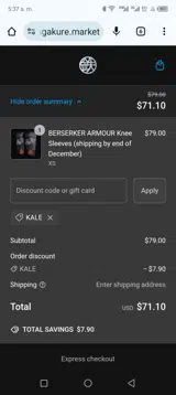 Kale coupon verification screenshot