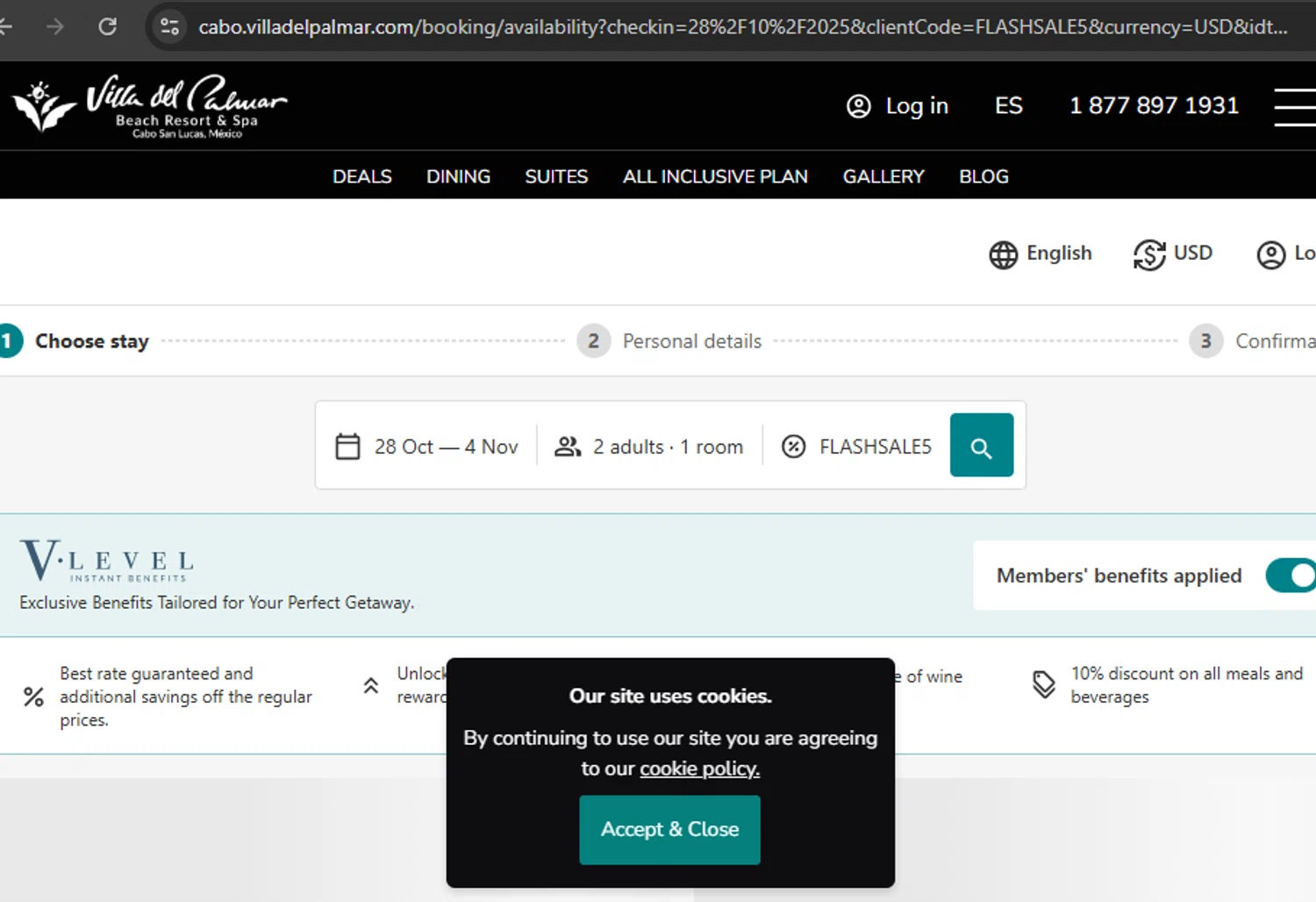 The Villa Group Resorts & Spas promo code screenshot showing code FLASHSALE5 applied at The Villa Group Resorts & Spas checkout page. Uploaded by SimplyCodes community member ExtraordinarySleuth3936 on Oct 3, 2025