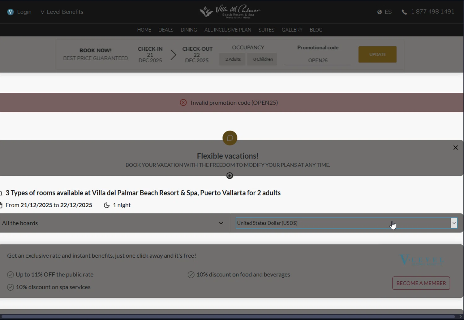 The Villa Group Resorts & Spas promo code screenshot showing code OPEN25 applied at The Villa Group Resorts & Spas checkout page. Uploaded by SimplyCodes community member IFeelGood3 on Nov 5, 2025