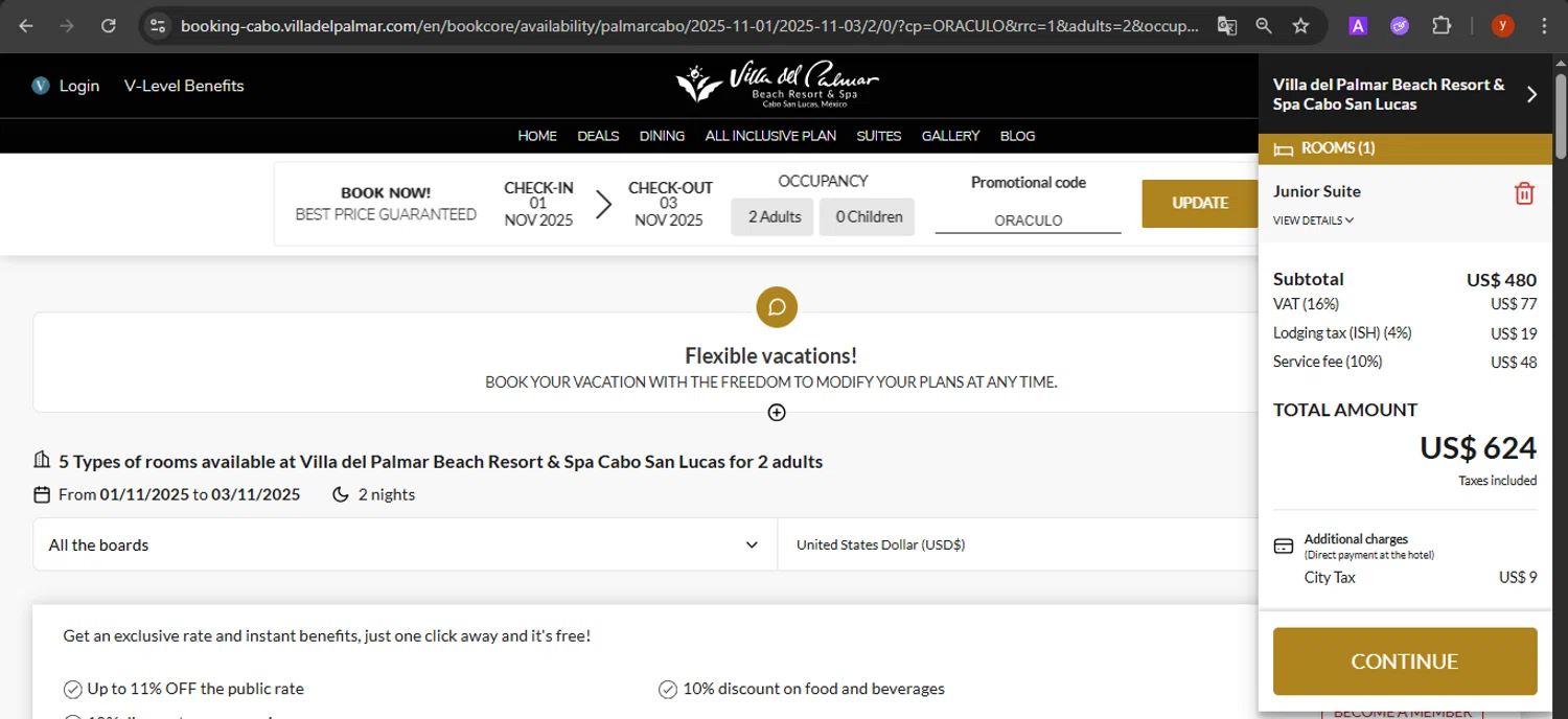 The Villa Group Resorts & Spas promo code screenshot showing code ORACULO applied at The Villa Group Resorts & Spas checkout page. Uploaded by SimplyCodes community member CrownTiger7501 on Oct 30, 2025