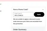 WELCOME20 coupon verification screenshot