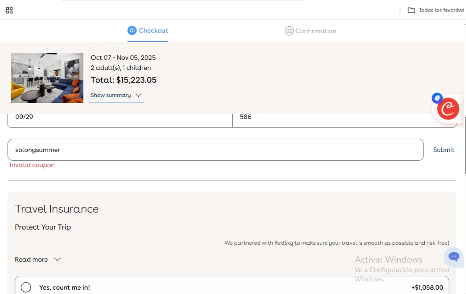Villatel promo code screenshot showing code solongsummer applied at Villatel checkout page. Uploaded by SimplyCodes community member SaloMac on Oct 6, 2025
