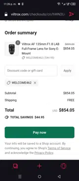 WELCOME462 coupon verification screenshot