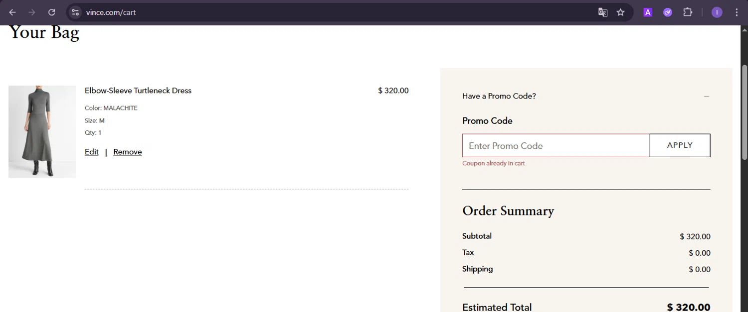 Vince Unfold promo code screenshot showing code 50OFF350 applied at Vince Unfold checkout page. Uploaded by SimplyCodes community member joineds on Nov 1, 2025