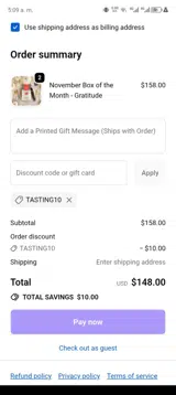 TASTING10 coupon verification screenshot