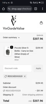 RESCUEDOGS20 coupon verification screenshot