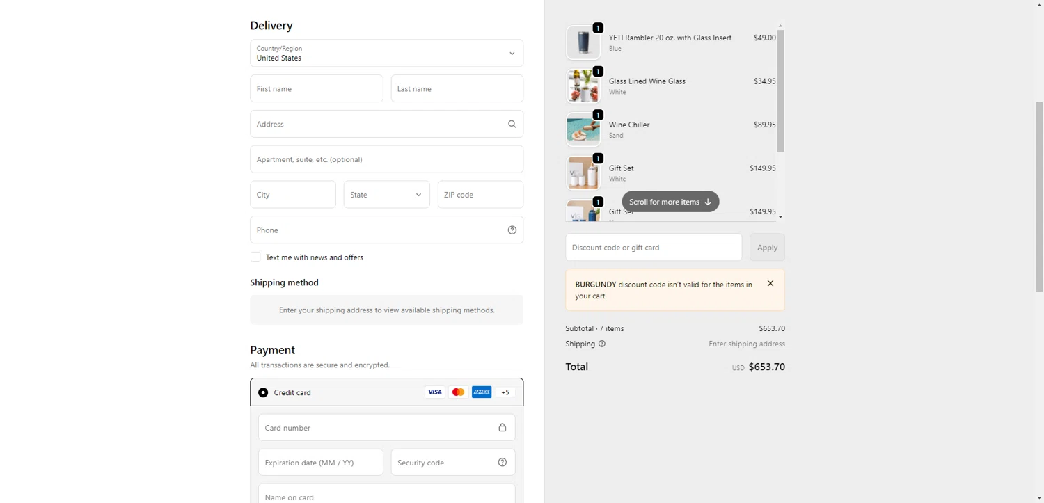 Vinglace promo code screenshot showing code BURGUNDY applied at Vinglace checkout page. Uploaded by SimplyCodes community member TreasureKnight4134 on Feb 10, 2026