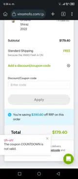 COUNTDOWN coupon verification screenshot