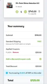 FLASH coupon verification screenshot